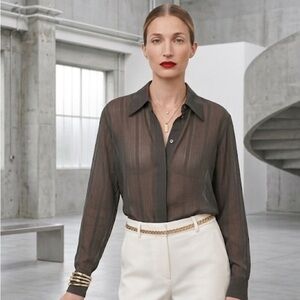 Vintage Xposed Sheer Textured Stripe Blouse